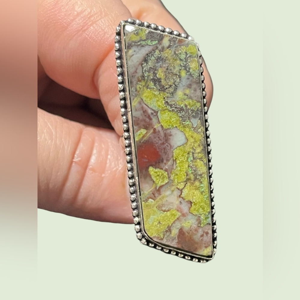 Rectangular Dragon Blood Jasper Ring - image 1